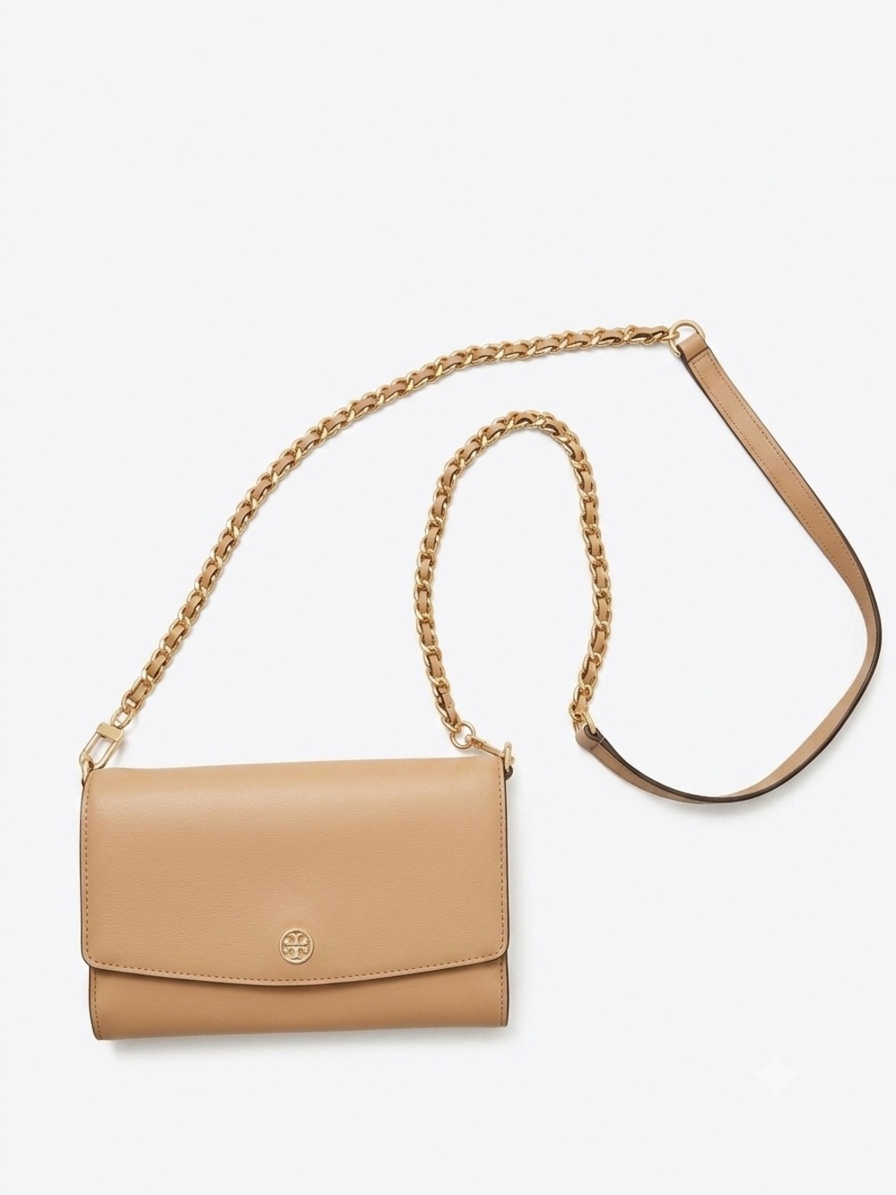 Tory Burch Beige Leather Crossbody with Gold Chain